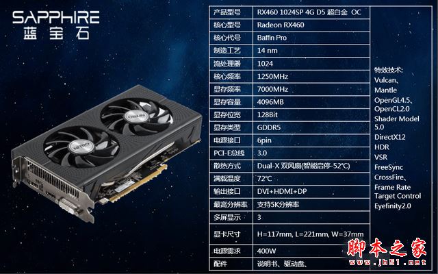 蓝宝石RX 460 1024sp超白金深度评测及拆解图