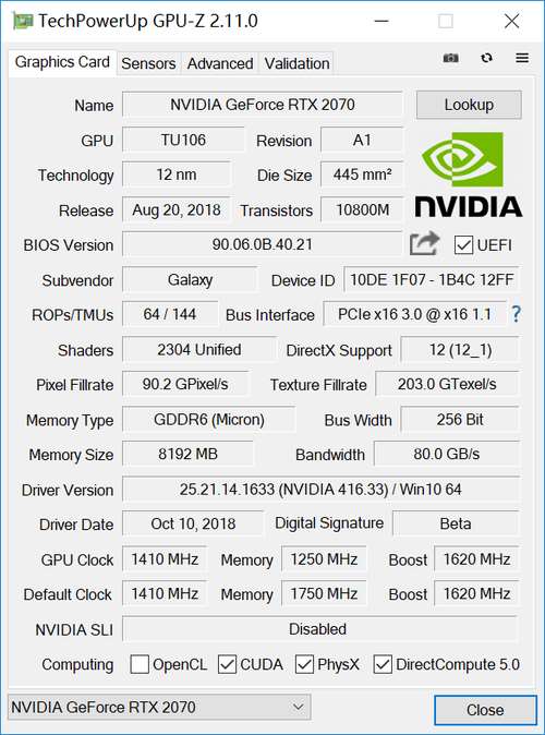 性能比肩GTX 1080 影馳RTX 2070大將顯卡詳細(xì)圖文評測