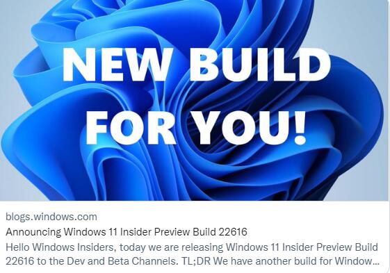 Windows11 22616.100 (KB5014650)發(fā)布更新，微軟：只是測試使用
