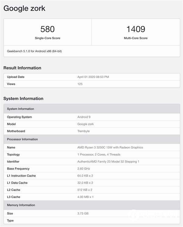 AMD銳龍3 3250C曝光：雙核15W TDP、運行Android 9系統(tǒng)