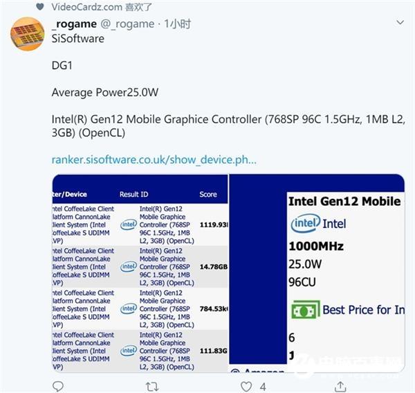 Intel DG1獨(dú)顯參數(shù)曝光：3GB顯存 768個(gè)核心